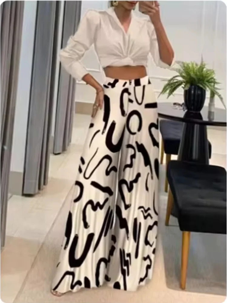 Fashion Colorful Printed Elastic Waist Wide-Leg Pants for Women – Elegant & Effortlessly Chic