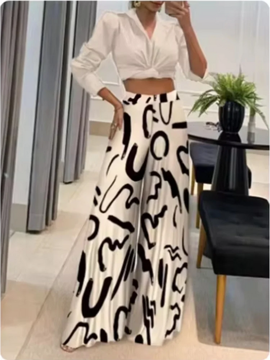 Fashion Colorful Printed Elastic Waist Wide-Leg Pants for Women – Elegant & Effortlessly Chic