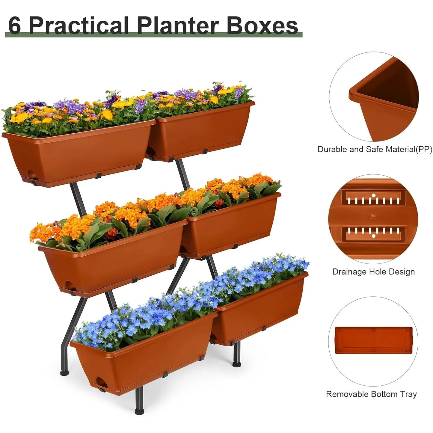 3-Tier Vertical Planter with 6 Adjustable Boxes