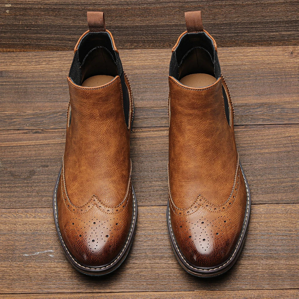 Brogue Chelsea Men Leather Boots