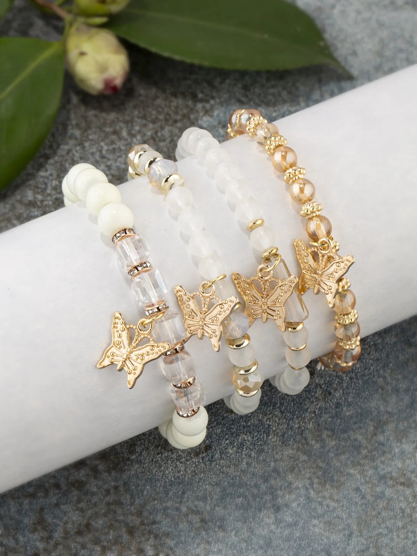 4-Piece Trendy Butterfly Beaded Bracelet Set for Women