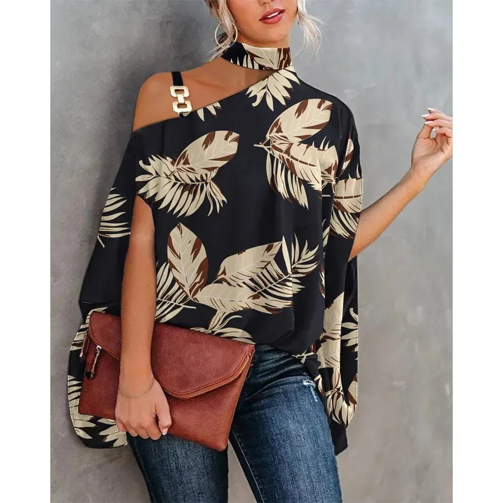 Casual Floral Batwing Sleeve Blouse for Women – Loose Summer Fashion Top