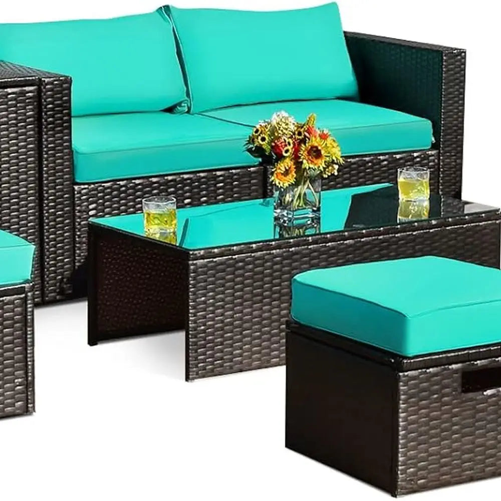 8-Piece Outdoor PE Rattan Patio Furniture Set with Waterproof Cover