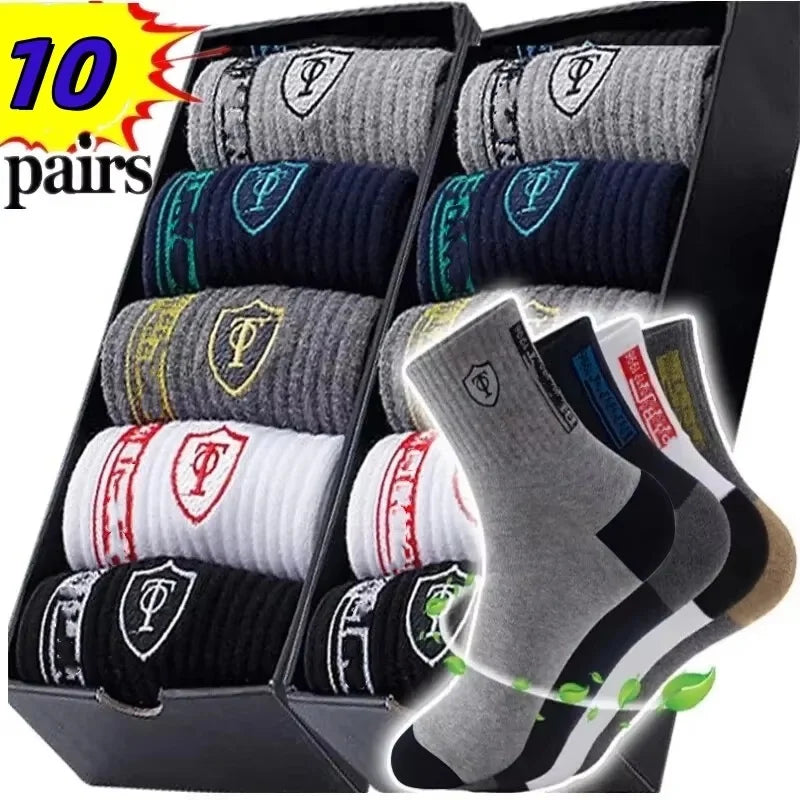 10 Pairs Breathable Cotton Sports Socks for Men – Bamboo Fiber Autumn & Winter Business Socks