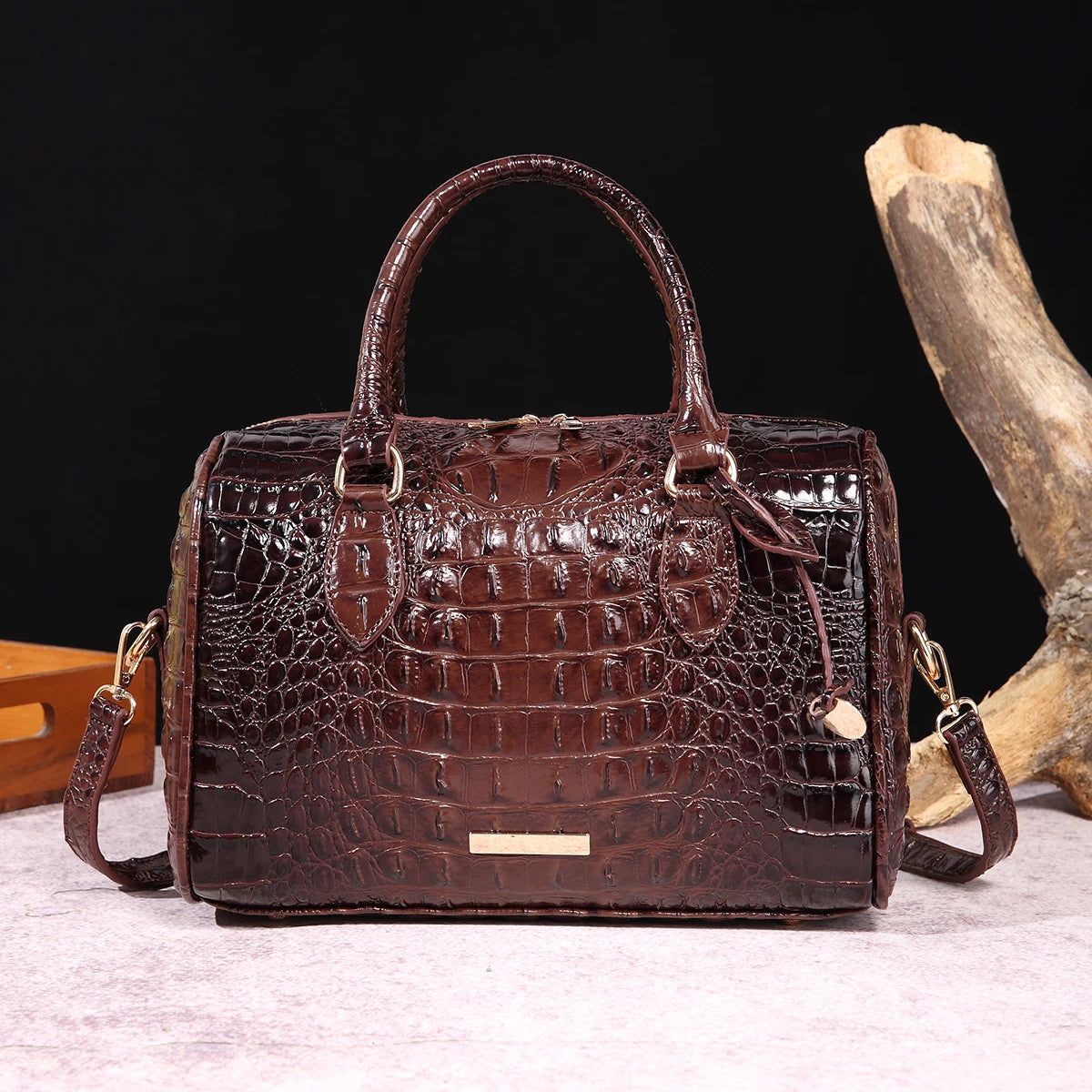 The Ombre Crocodile Embossed Boston Handbag