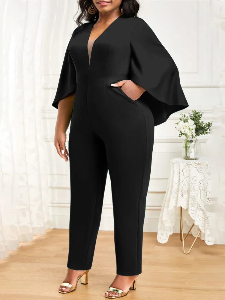 Women Summer Casual V Neck plus‑size rompers and jumpsuits