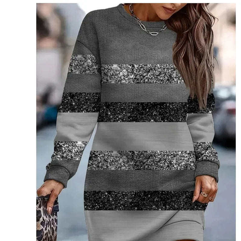 Autumn- Women’s Dress  | Long Sleeve Contrast Print Office Dress