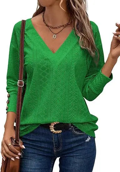 Women’s Spring 2024 Long Sleeve V-Neck Blouse