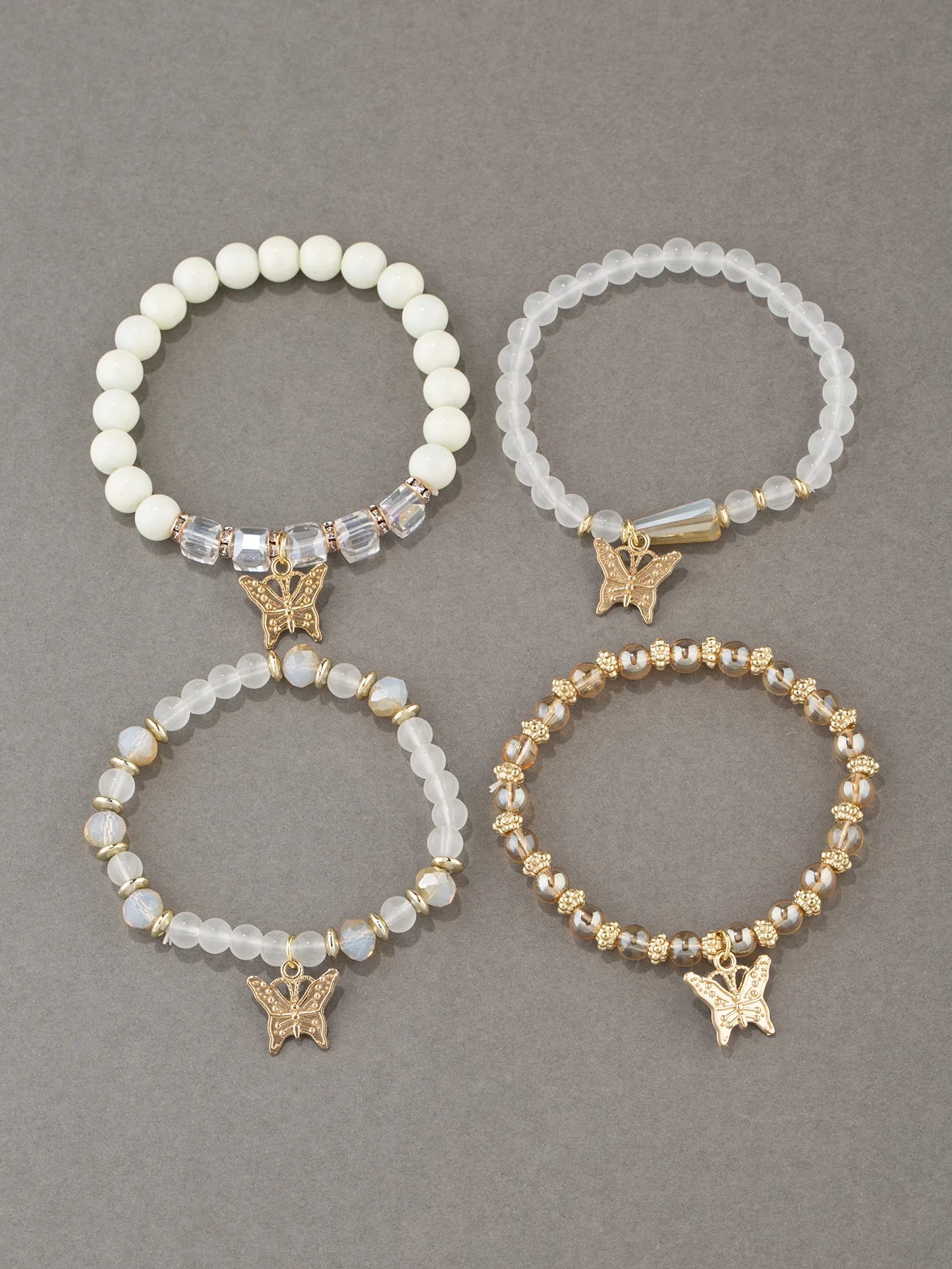 4-Piece Trendy Butterfly Beaded Bracelet Set for Women