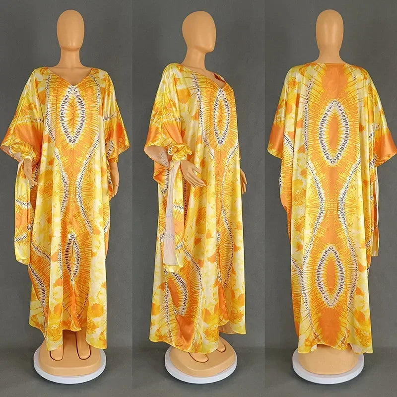 African Retro Long Robe Dress with Headscarf