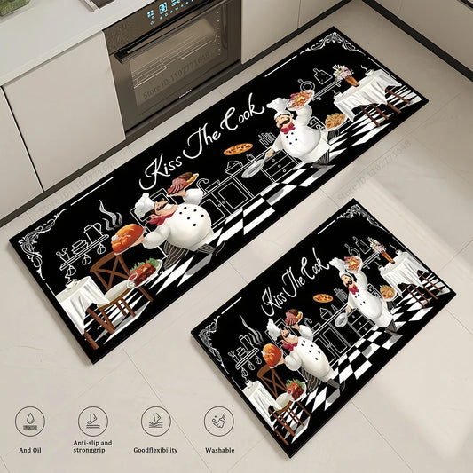 Kitchen Corner Cartoon Chef Pattern Absorbent Doormat