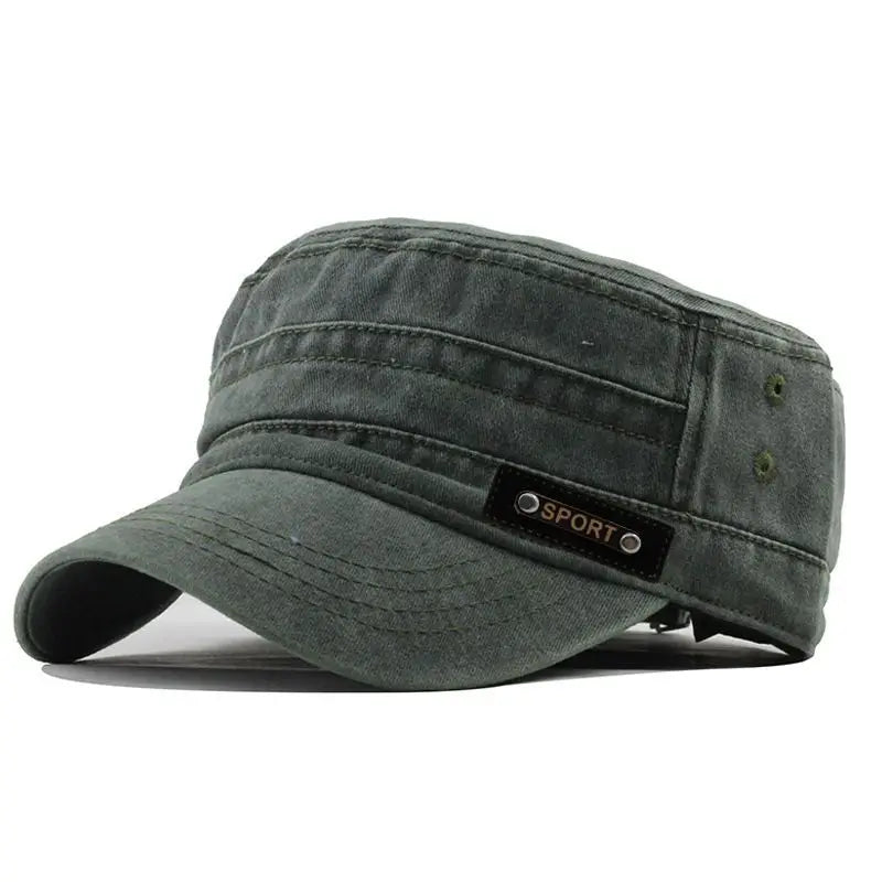 Spring, Summer & Autumn Men’s Washable Cotton Flat Top Military Sun Cap