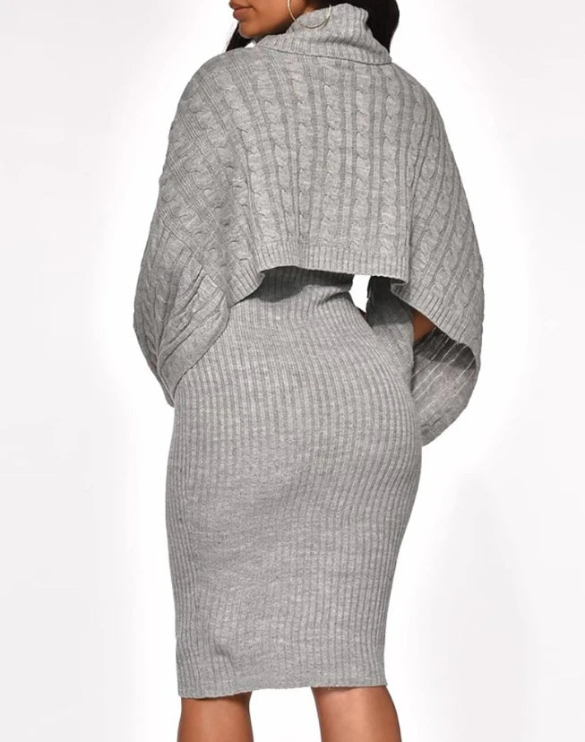 Women’s Sweater Dress Set [Turtleneck Ribbed Sweater & Knitted Strap Dress]