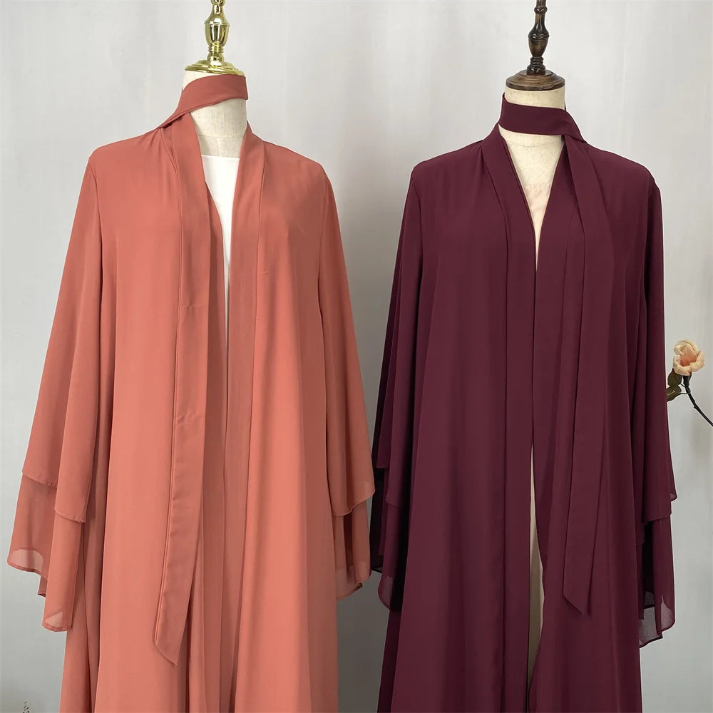 Latest Muslim Abaya – Two-Layer Chiffon Elegant Cardigan Robe for Women