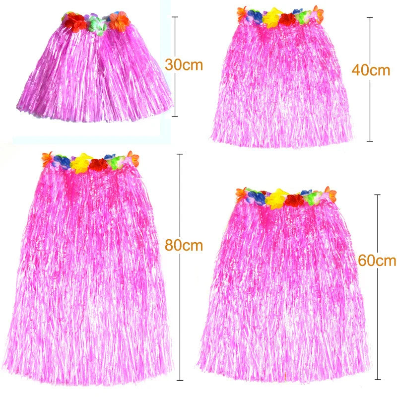 Hawaiian Grass Skirt for Kids – Hula Dance Party Costume, Flamingo Aloha Luau Theme Party Supplies, Hawaiian Party Favors