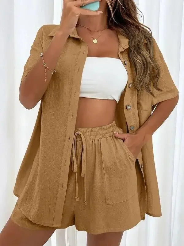 Stay Cool & Stylish This Summer – Women's Cotton Linen Two-Piece Set