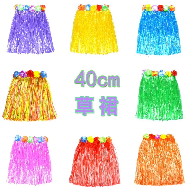 Hawaiian Grass Skirt for Kids – Hula Dance Party Costume, Flamingo Aloha Luau Theme Party Supplies, Hawaiian Party Favors
