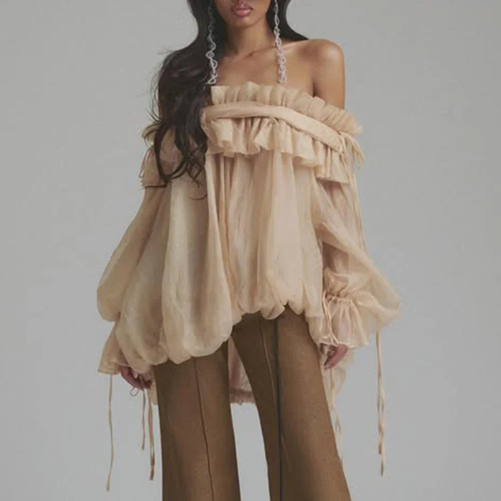TWOTWINSTYLE Women’s Solid Patchwork Lace-Up Blouse