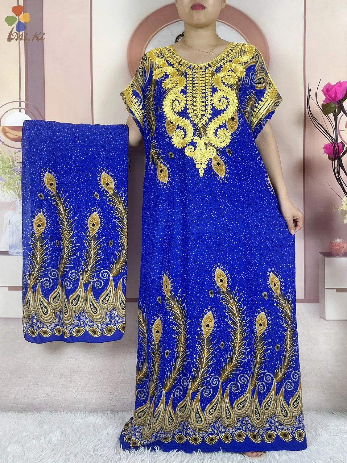 Elegant African Abaya Party Dress – Floral Embroidered Boubou Maxi