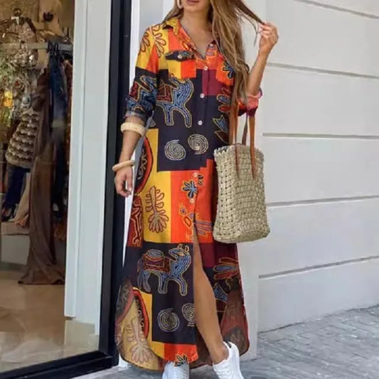 Women's fashion long sleeved shirts skirts long dresses