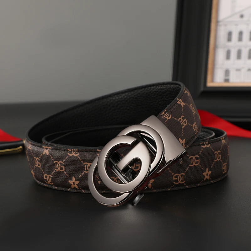 Men’s Genuine Leather Belt with Automatic Alloy Buckle – Luxury Design Waist Belt for Men