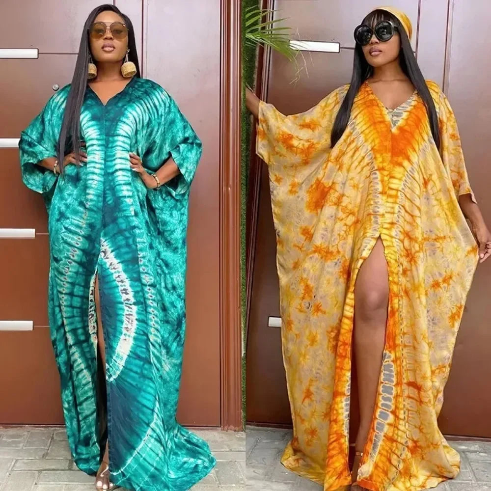 African Retro Long Robe Dress with Headscarf