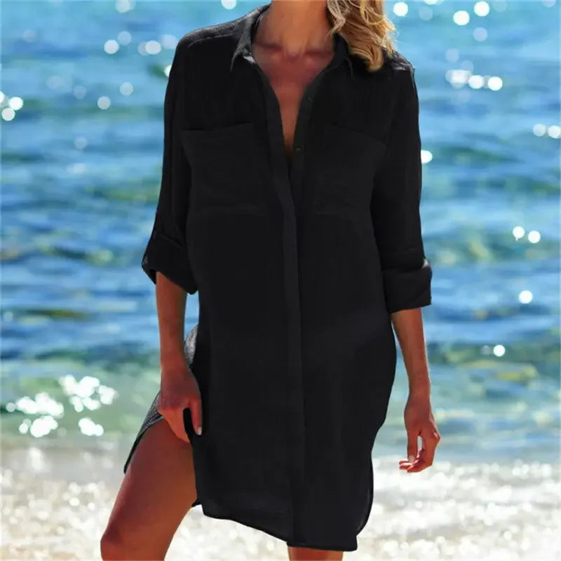 Women’s Cotton Beach Tunic Cover-Up – Lightweight Maxi Beach Dress
