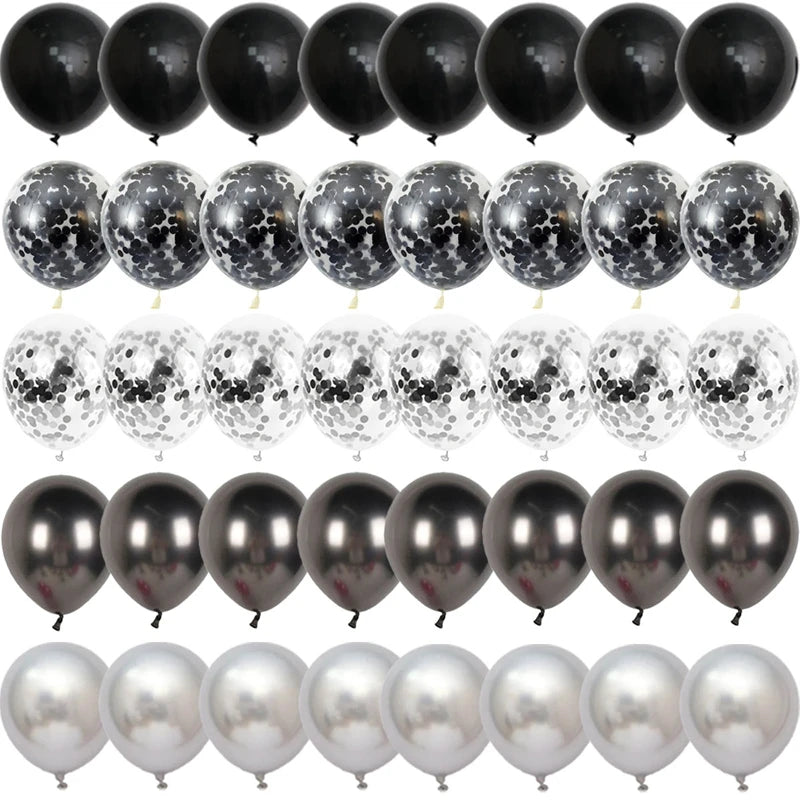 Black Metal Latex Confetti Balloons for 30th, 40th & 50th Birthday Celebrations