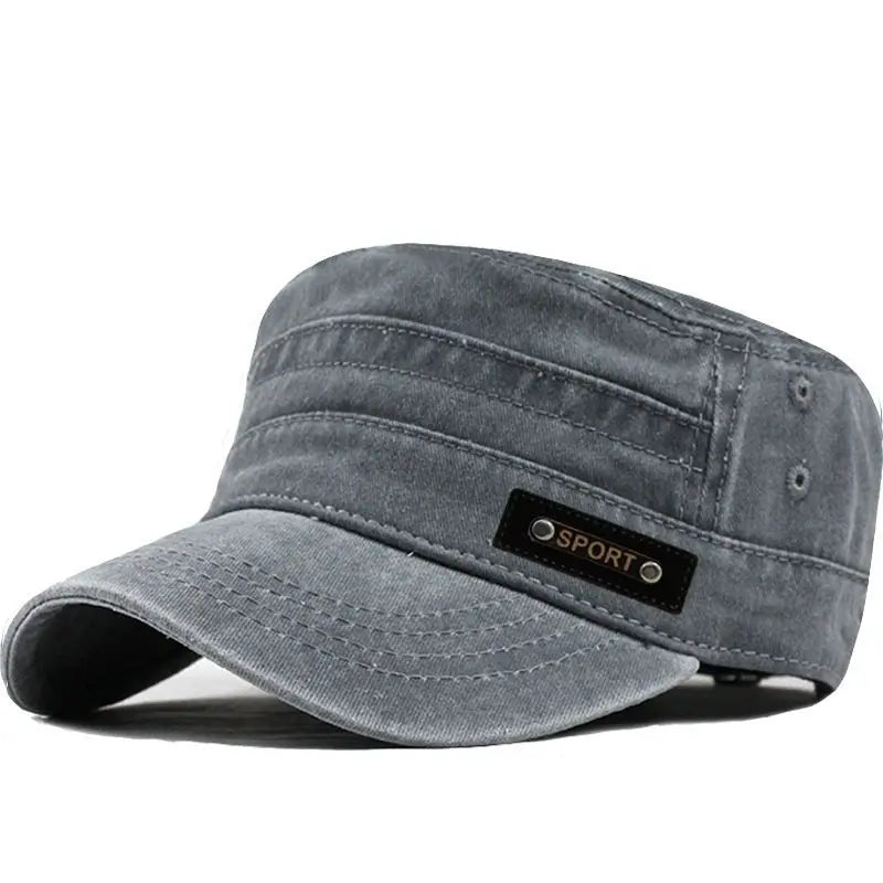 Spring, Summer & Autumn Men’s Washable Cotton Flat Top Military Sun Cap