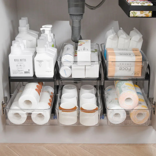 Kitchen Sink Storage Rack, Metal Storage Cabinet Storage Rack, Double-layer Pull-out Storage Rack Under Counter