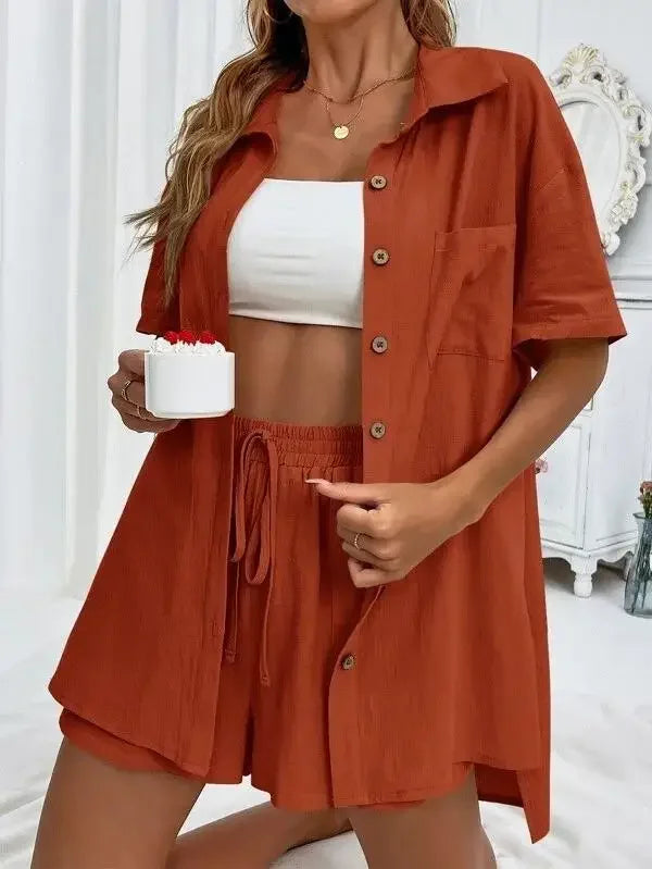 Stay Cool & Stylish This Summer – Women's Cotton Linen Two-Piece Set