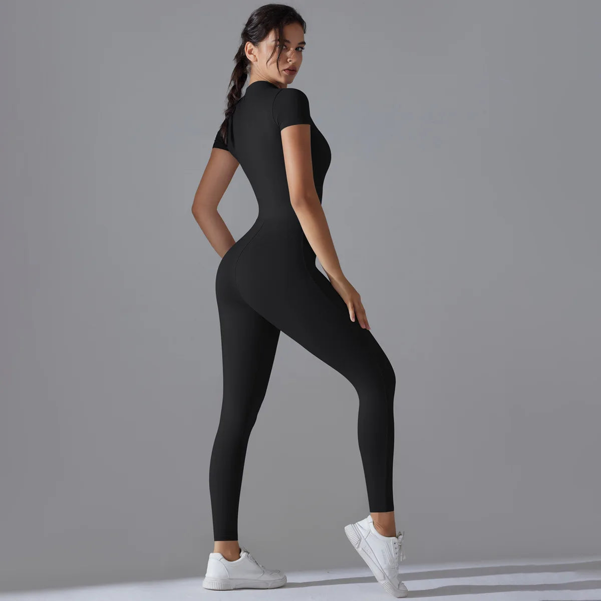 Women's Naked-Feel Short Sleeve Yoga Jumpsuit – Quick-Dry Breathable Fitness Bodysuit
