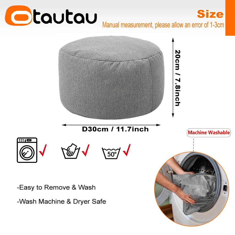 OTAUTAU Round Linen Bean Bag Ottoman
