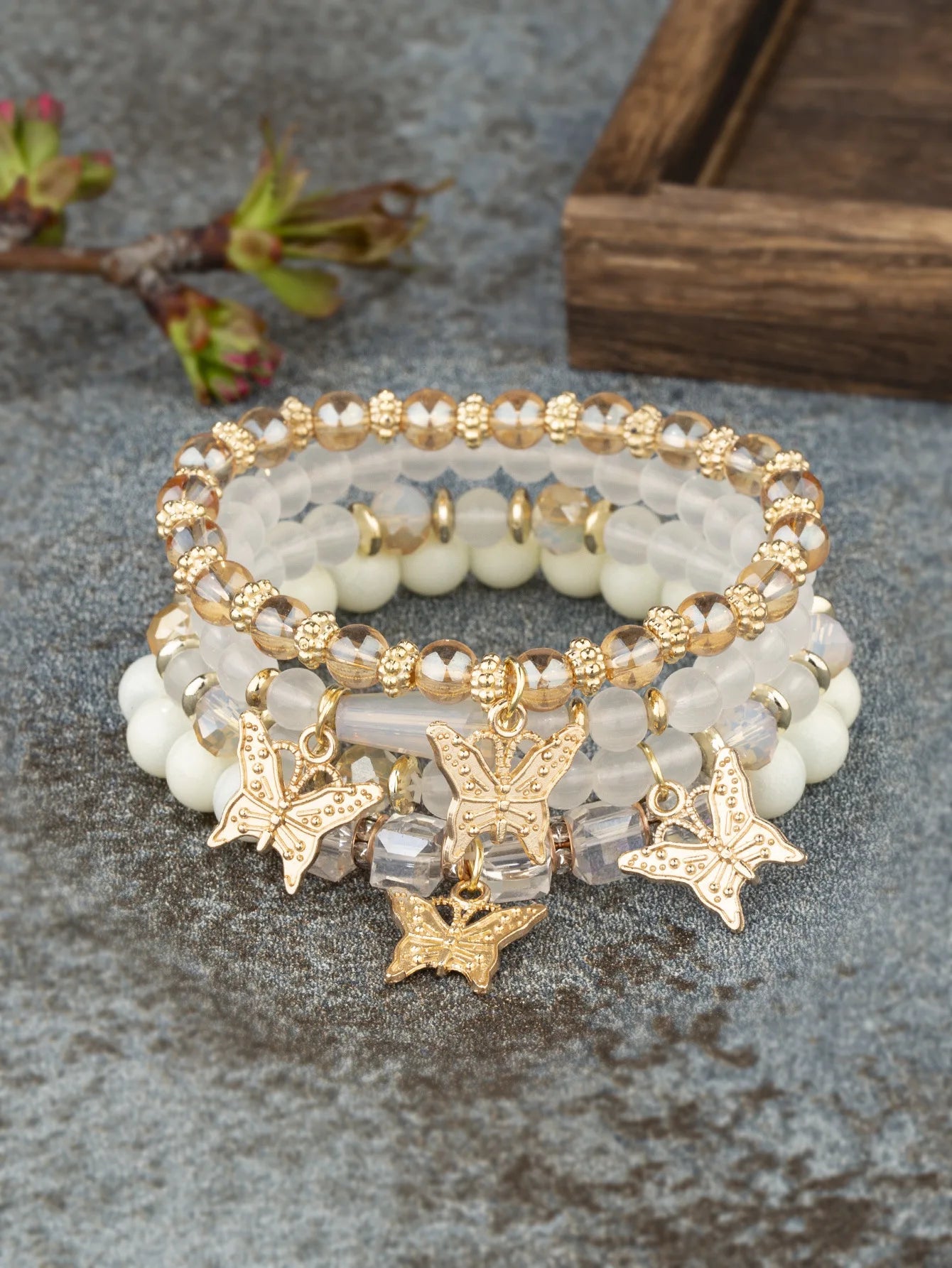 4-Piece Trendy Butterfly Beaded Bracelet Set for Women
