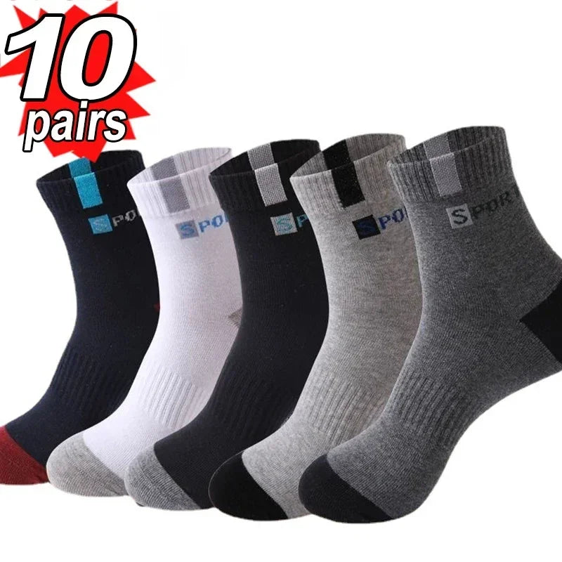10 Pairs Breathable Cotton Sports Socks for Men – Bamboo Fiber Autumn & Winter Business Socks