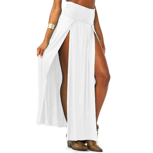 New Arrival High Waisted Sexy Women's Double Slits Summer Solid Long Maxi Skirt