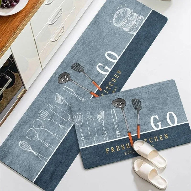 Kitchen Cutlery Theme Washable Floor Mat