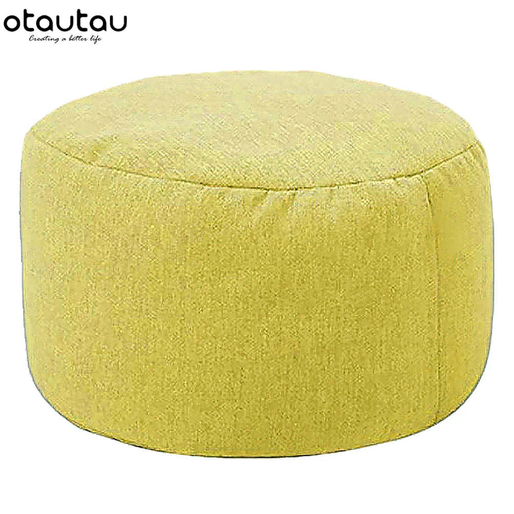 OTAUTAU Round Linen Bean Bag Ottoman