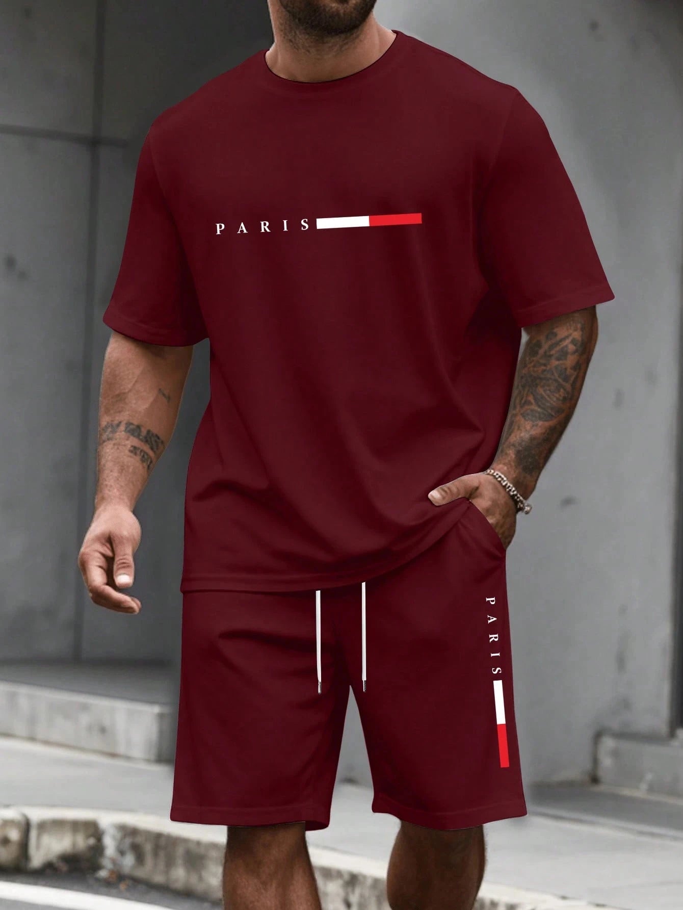 Men’s 2-Piece Tracksuit Set – O-Neck Short Sleeve Shirt & Matching Shorts Running Suit