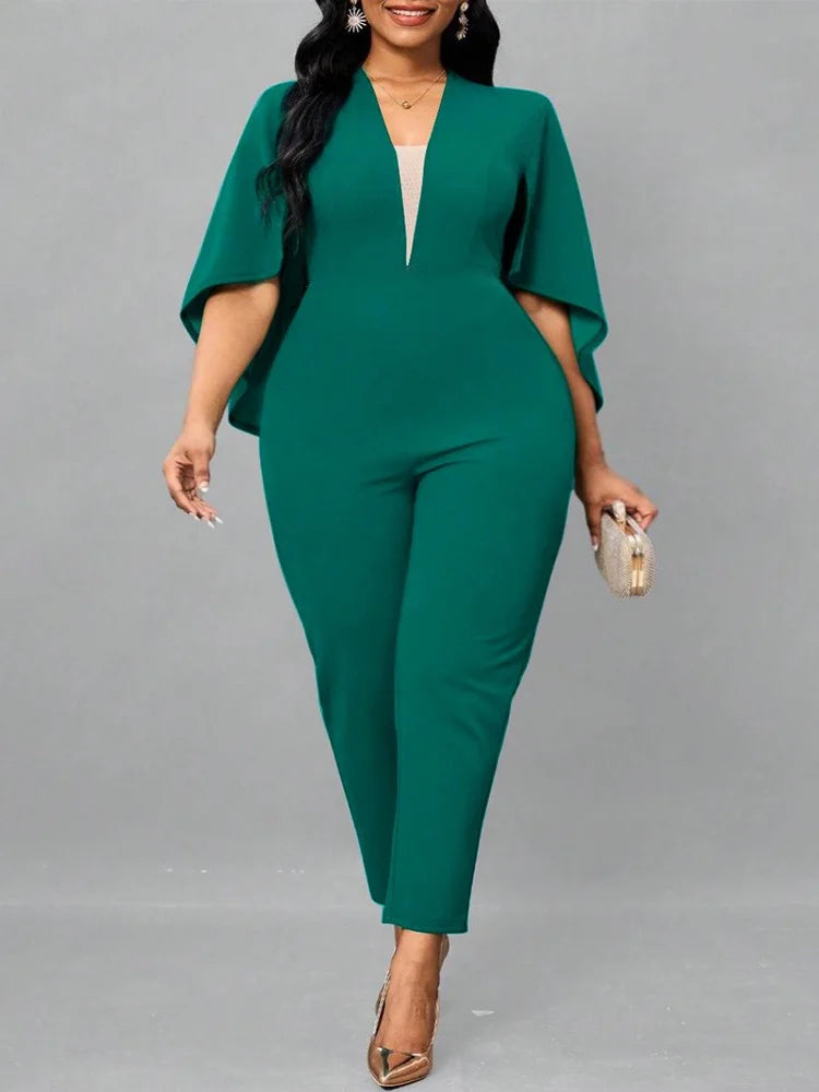 Women Summer Casual V Neck plus‑size rompers and jumpsuits