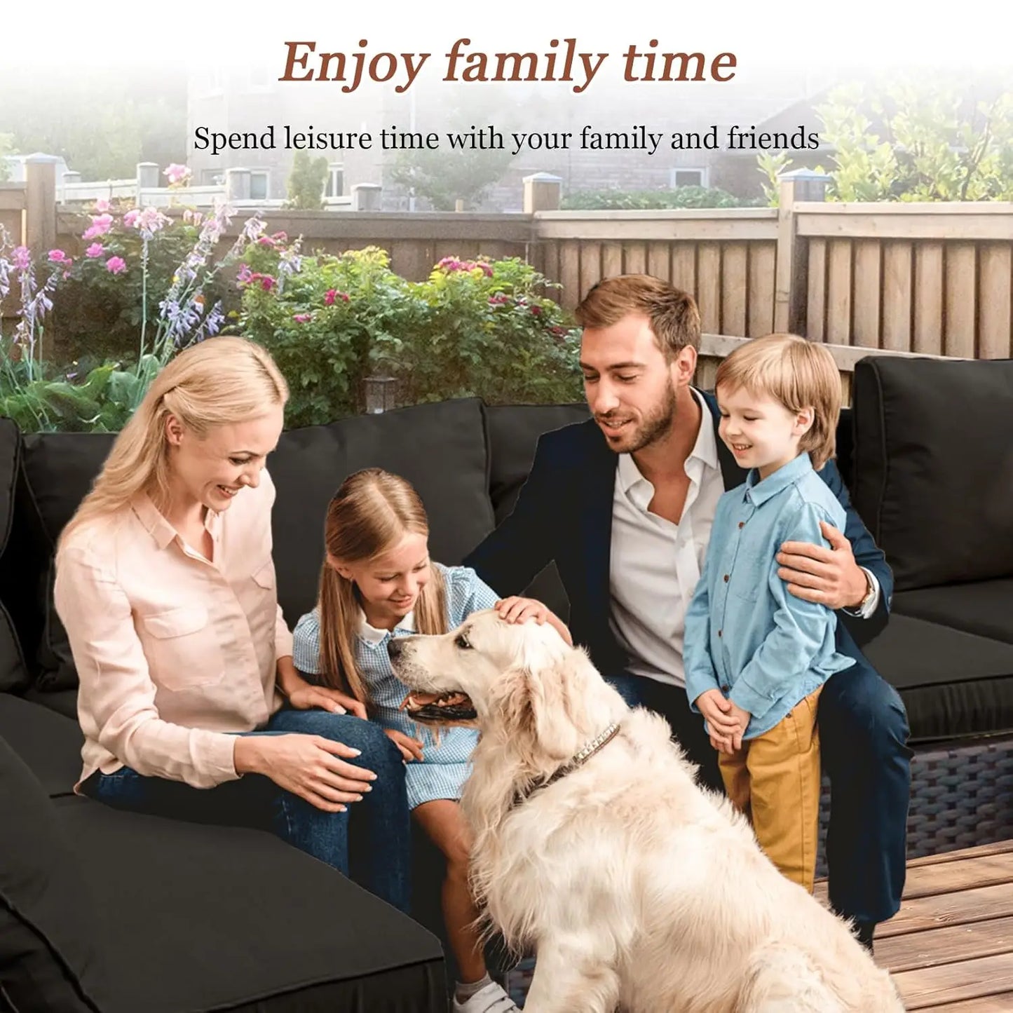 9-Piece Outdoor Sectional Patio Furniture Set with Fire Pit Table