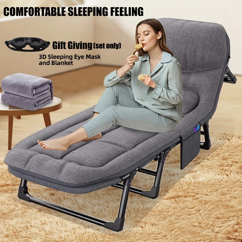 Heavy-Duty Adjustable Portable Folding Bed with Pillow & Blanket – 550 lb Weight Capacity