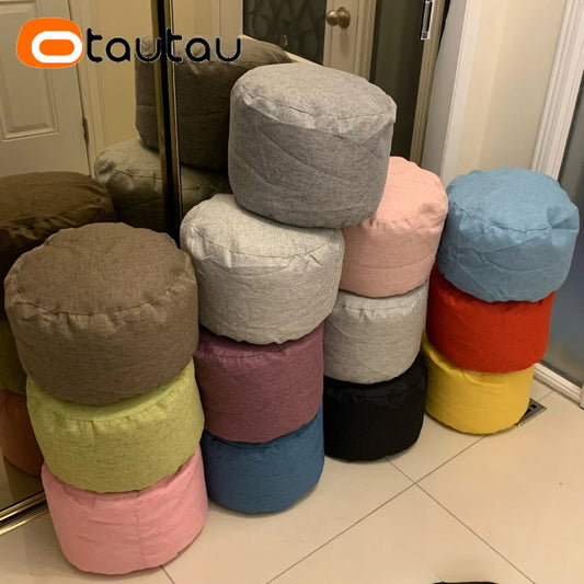 OTAUTAU Round Linen Bean Bag Ottoman