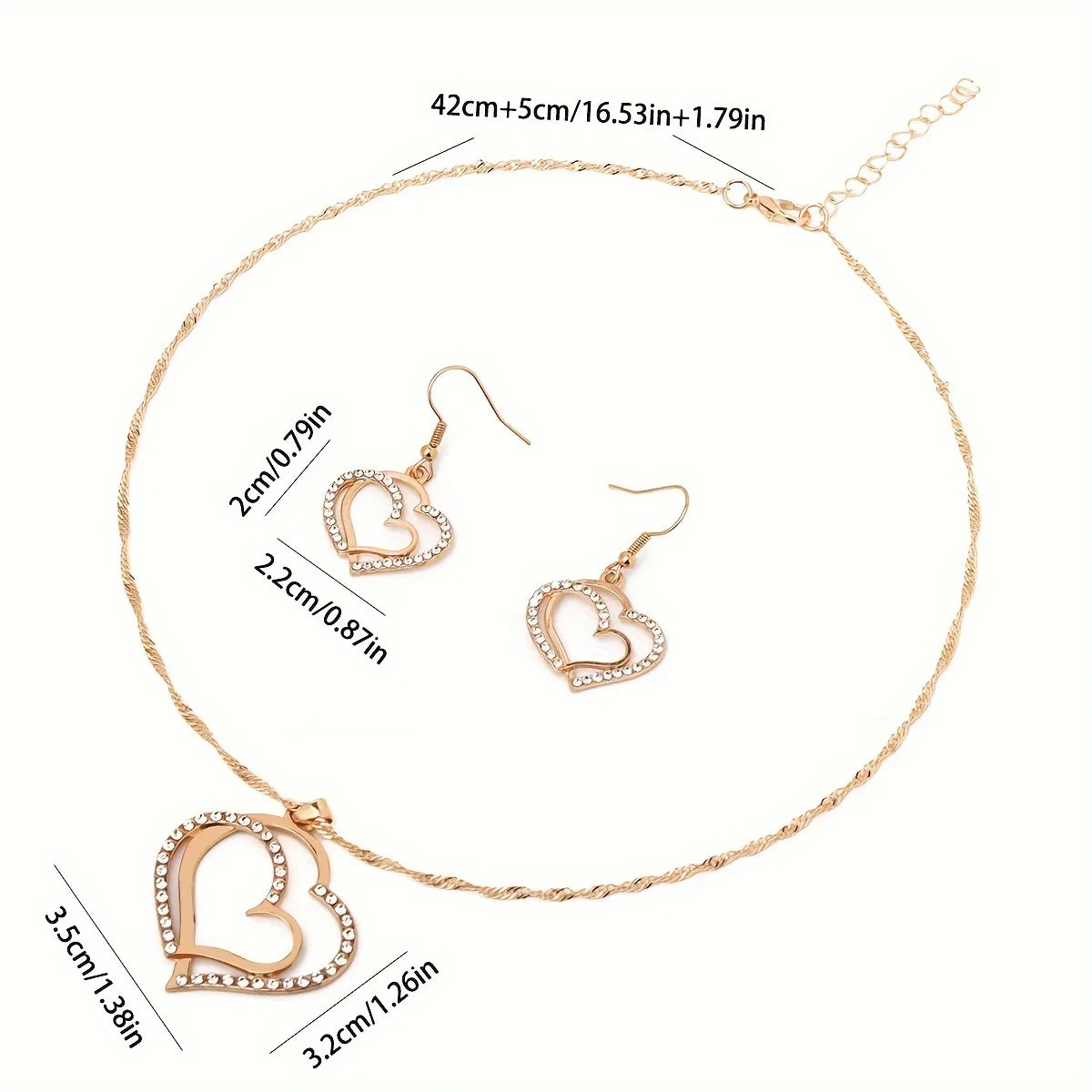 Sparkling Rhinestone Double-Layer Hollow Heart Pendant Necklace