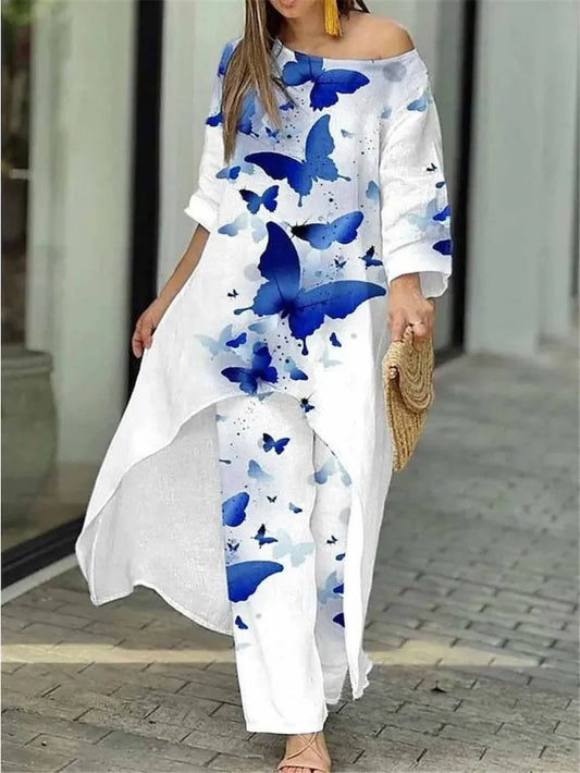 Women’s Two-Piece Pant Set – Floral Print, Casual & Comfortable