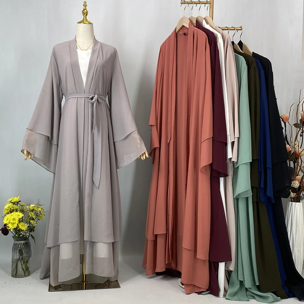 Latest Muslim Abaya – Two-Layer Chiffon Elegant Cardigan Robe for Women