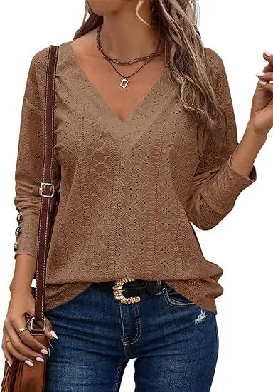 Women’s Spring 2024 Long Sleeve V-Neck Blouse