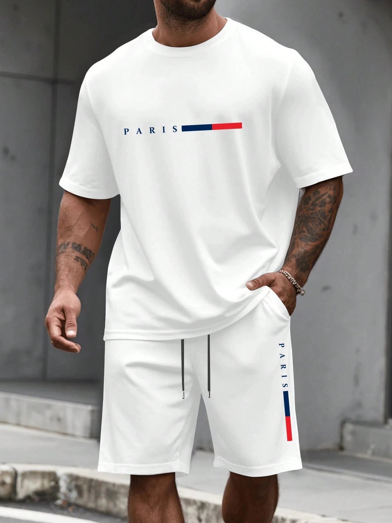 Men’s 2-Piece Tracksuit Set – O-Neck Short Sleeve Shirt & Matching Shorts Running Suit