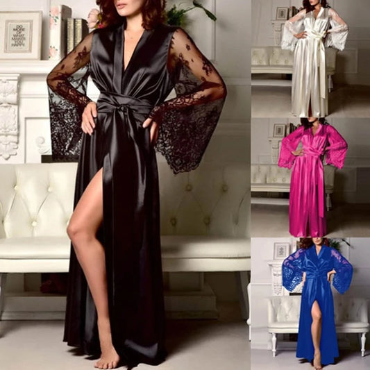 Women's Long Lace Lingerie Nightdress & Bath Robe Set