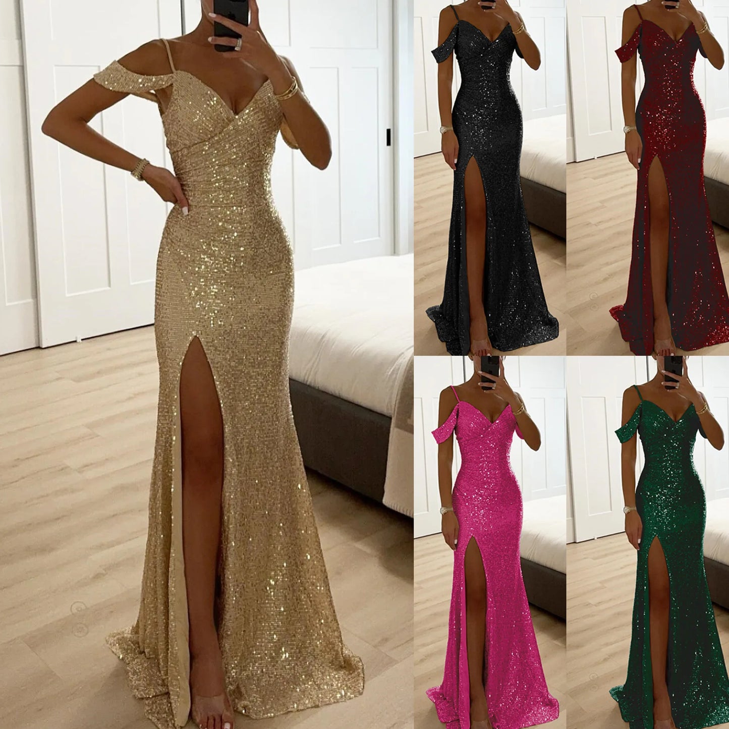 Elegant Floor-Length Spaghetti Strap Dress – Sexy & Club Style
